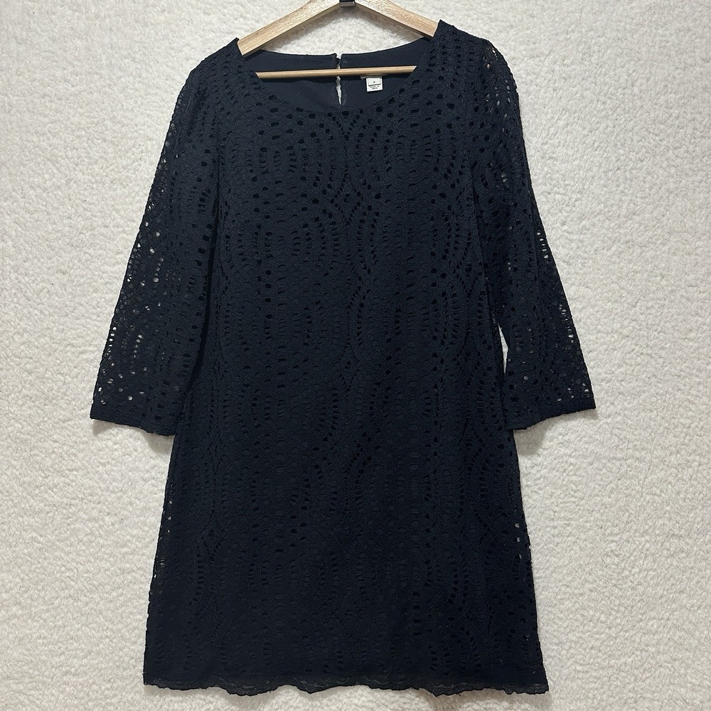 J. CREW Women's Navy Blue 3/4 Sleeve Lace Shift Dress Size 8